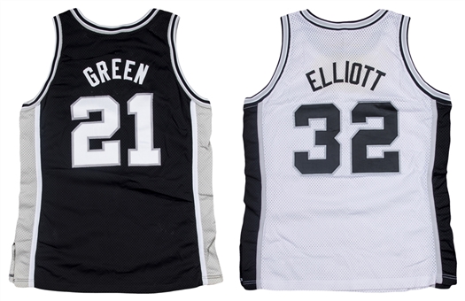 Lot of (2) 1991-92 Sean Elliott & Sidney Green Game Used San Antonio Spurs Jerseys 